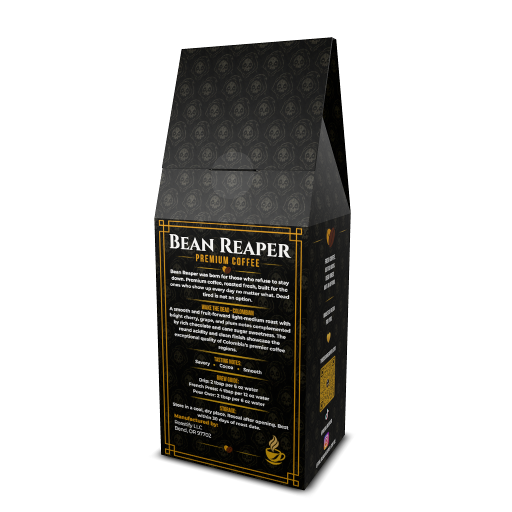 Bean Reaper Wake The Dead single-origin Colombian coffee bag, light-medium roast