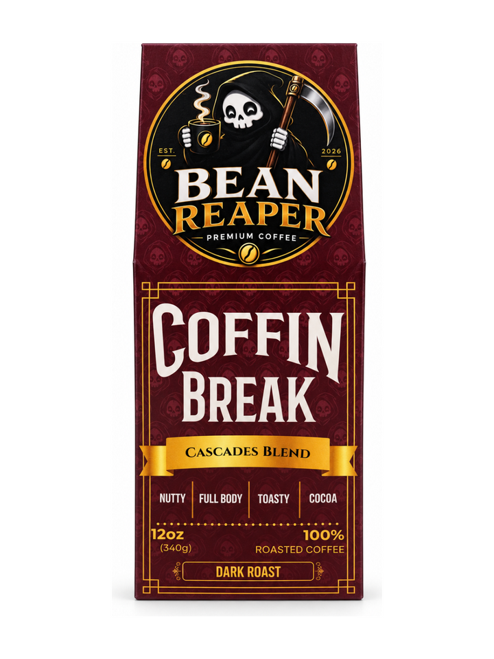 Coffin Break — dark roast coffee bag from Bean Reaper, 12 oz, roasted to order