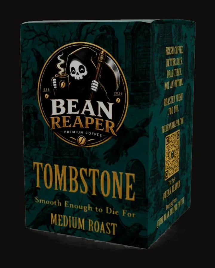 Tombstone — medium roast Bean Reaper coffee pods, box of 12 single-serve pods