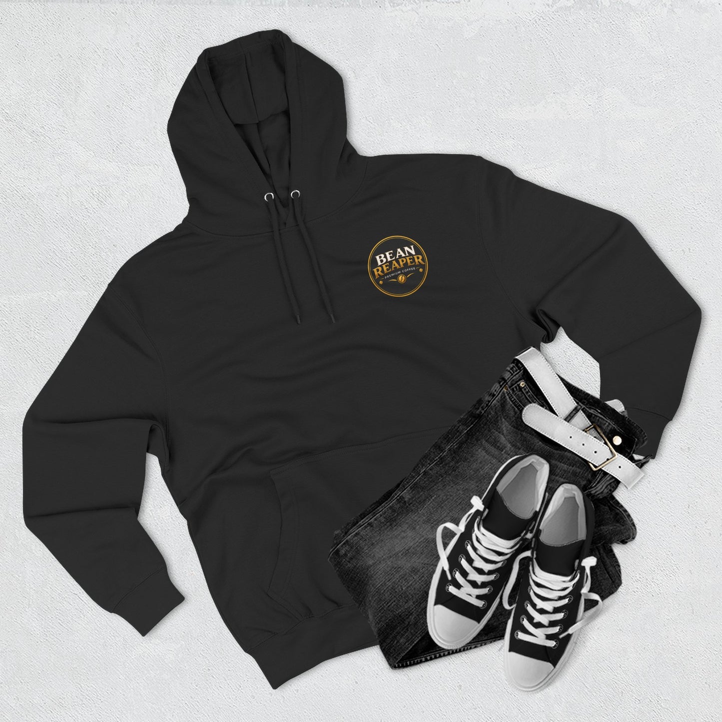 Bean Reaper Hoodie — pullover fleece with grim reaper coffee logo (further product image)