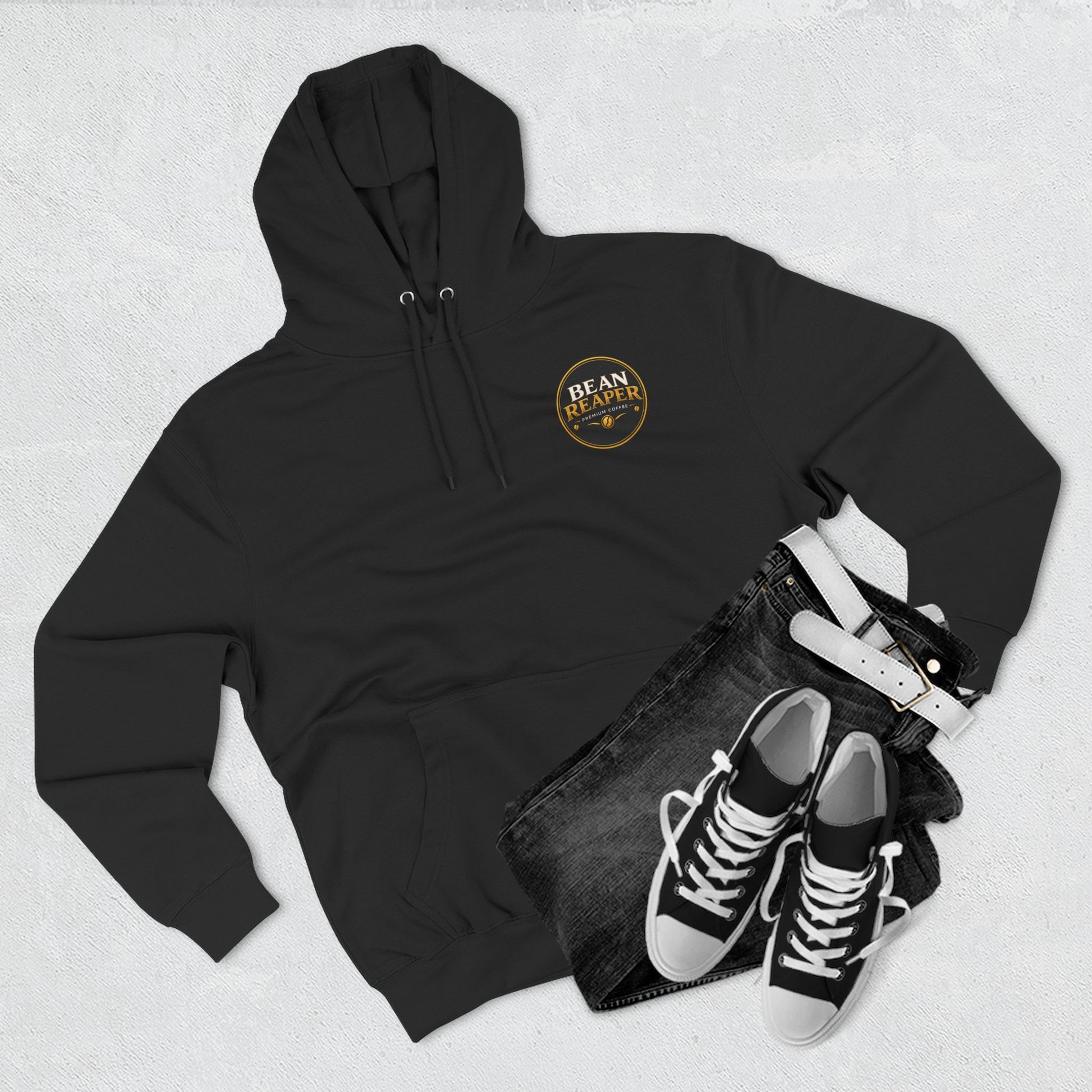 Bean Reaper Hoodie — pullover fleece with grim reaper coffee logo (further product image)