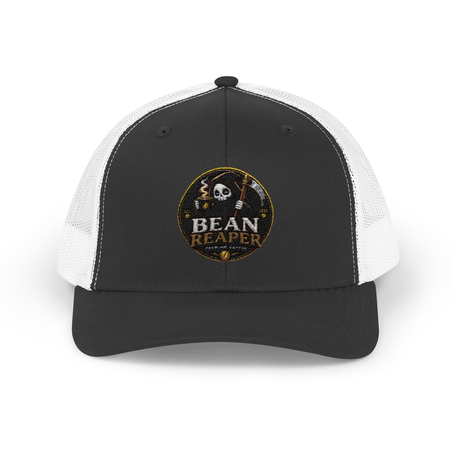 Bean Reaper Bean Rescue mesh-back trucker snapback cap — side view