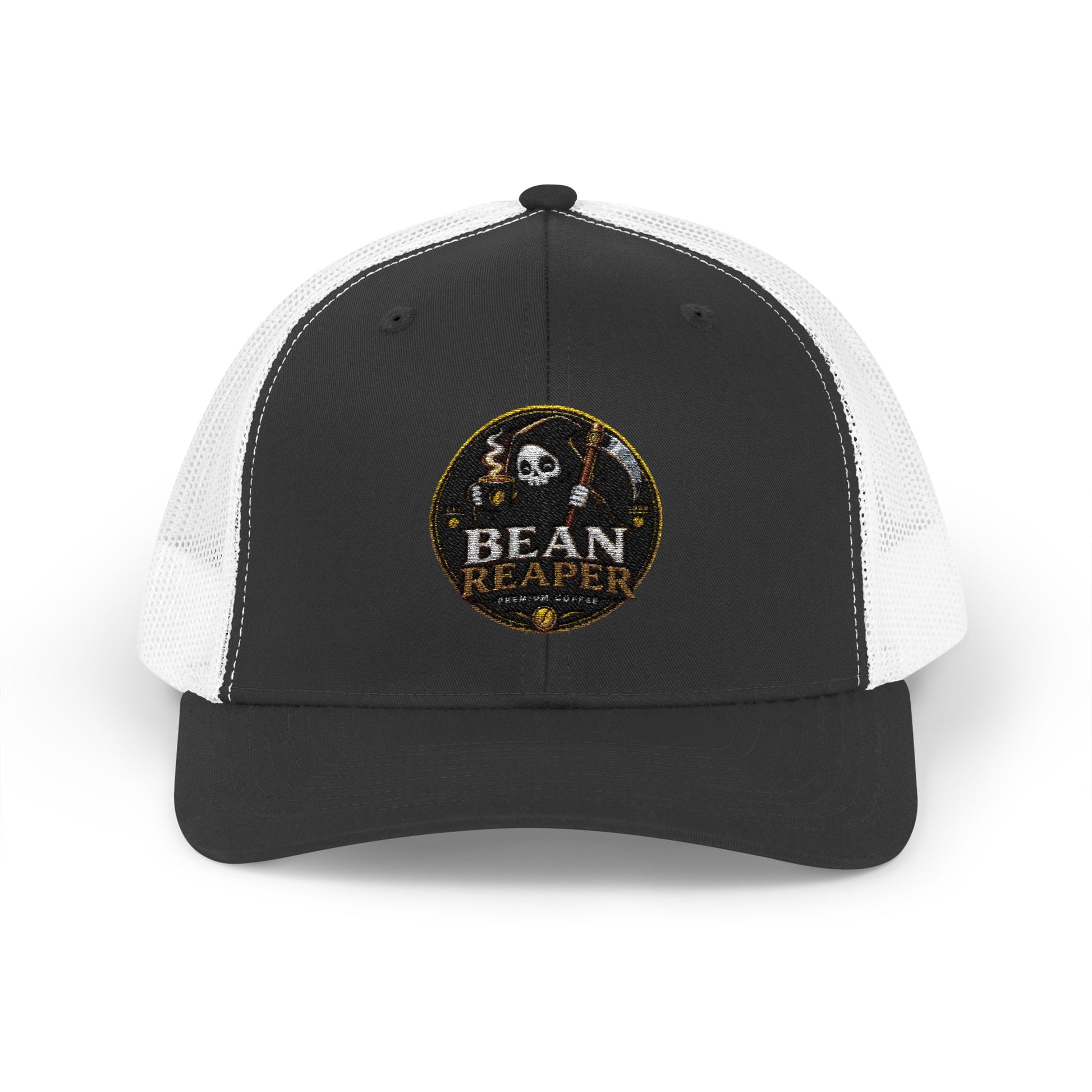 Bean Reaper Bean Rescue mesh-back trucker snapback cap — side view