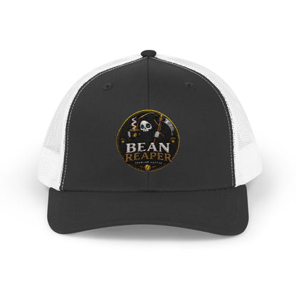 Bean Reaper Bean Rescue mesh-back trucker snapback cap — side view