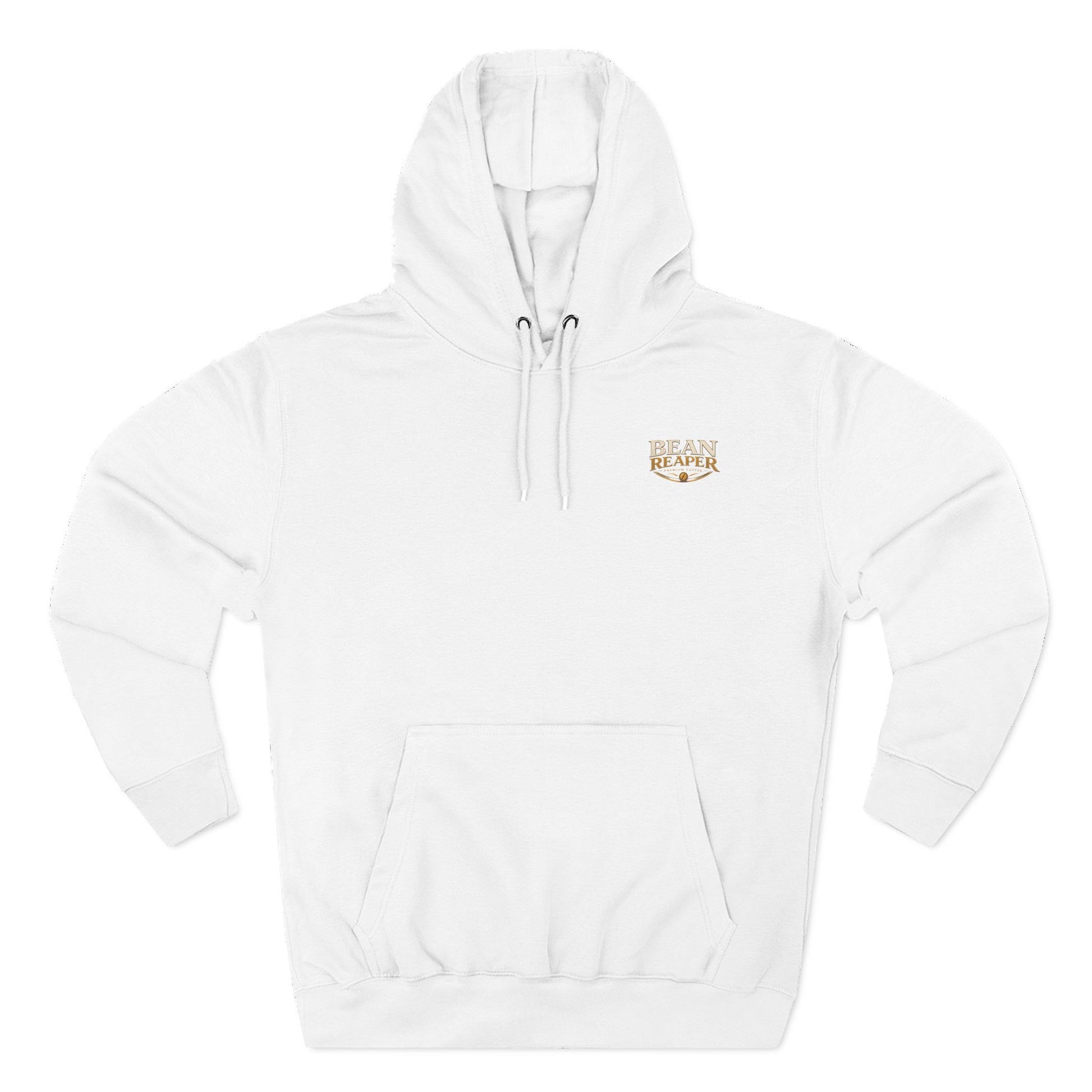 Bean Reaper hoodie with bold back print, coffee brand fleece — back