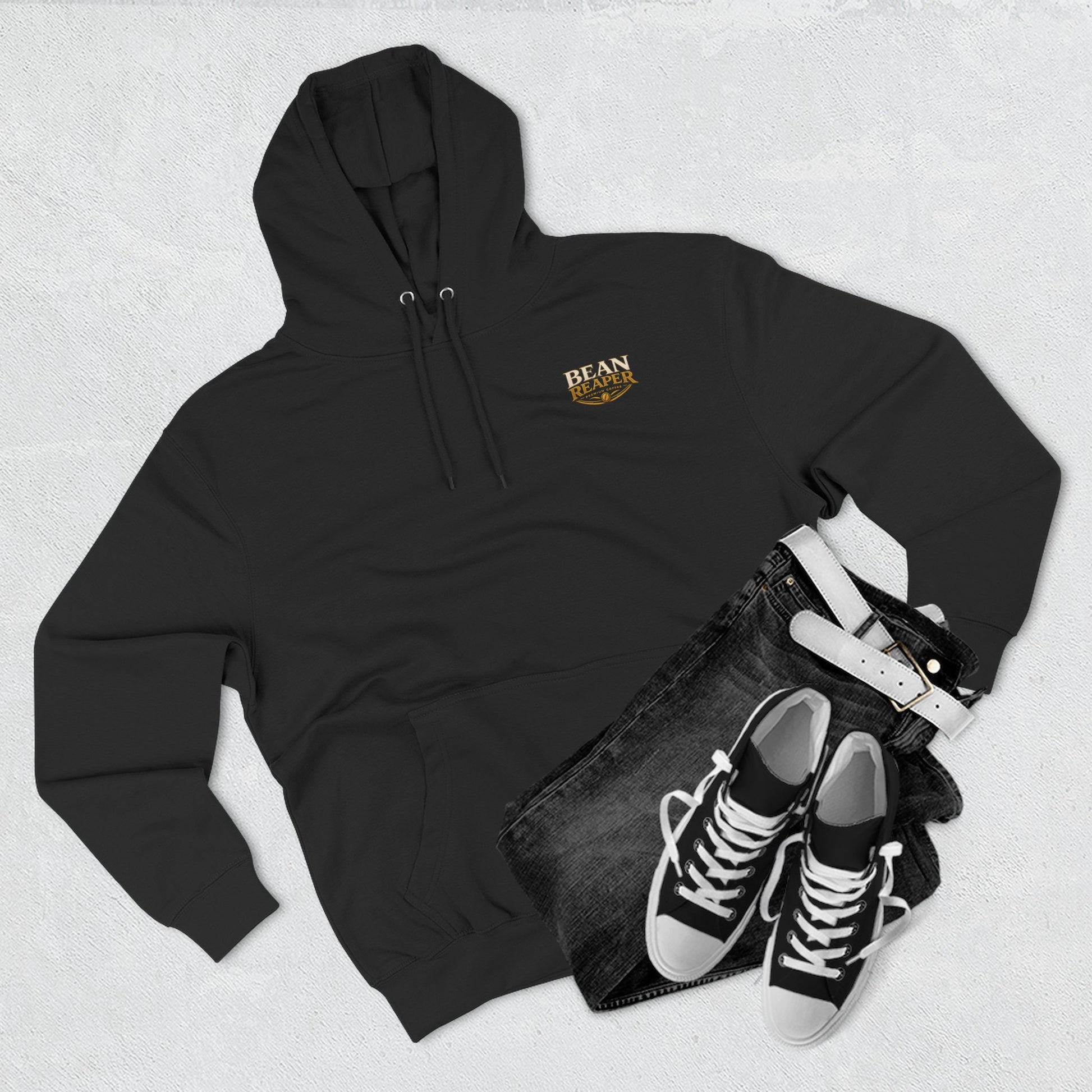 Bean Reaper coffee logo fleece pullover hoodie — front