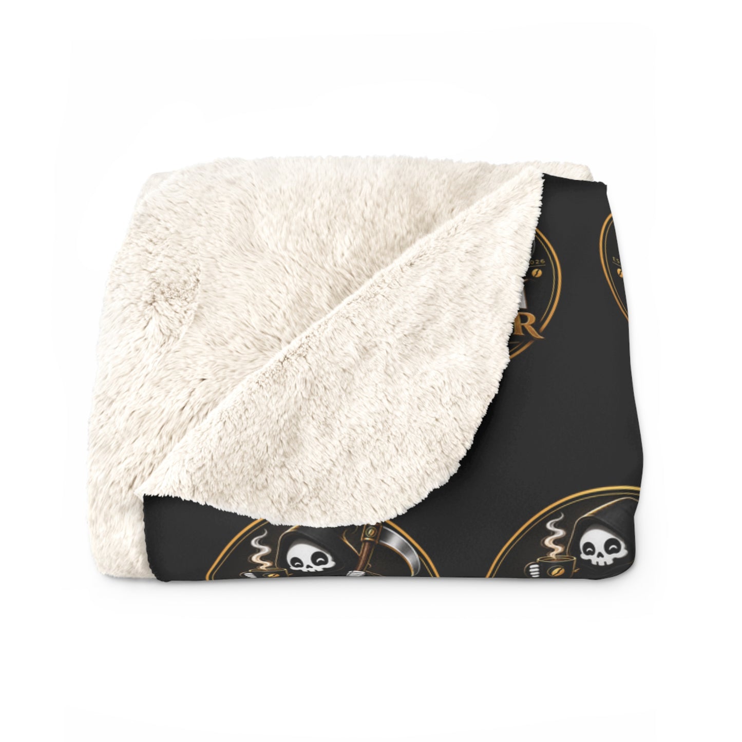 Bean Reaper Sherpa Blanket — Cozy Black "Bean Roast" Repeat Logo Fleece Throw