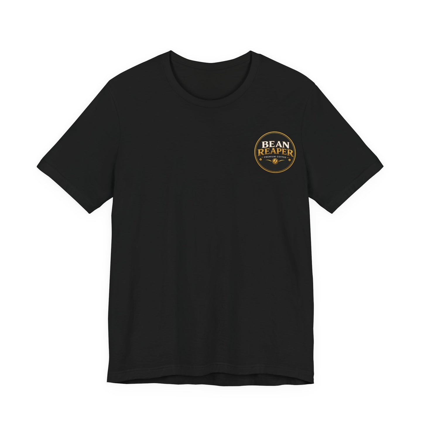Bean Reaper grim reaper coffee logo t-shirt — black unisex tee, front