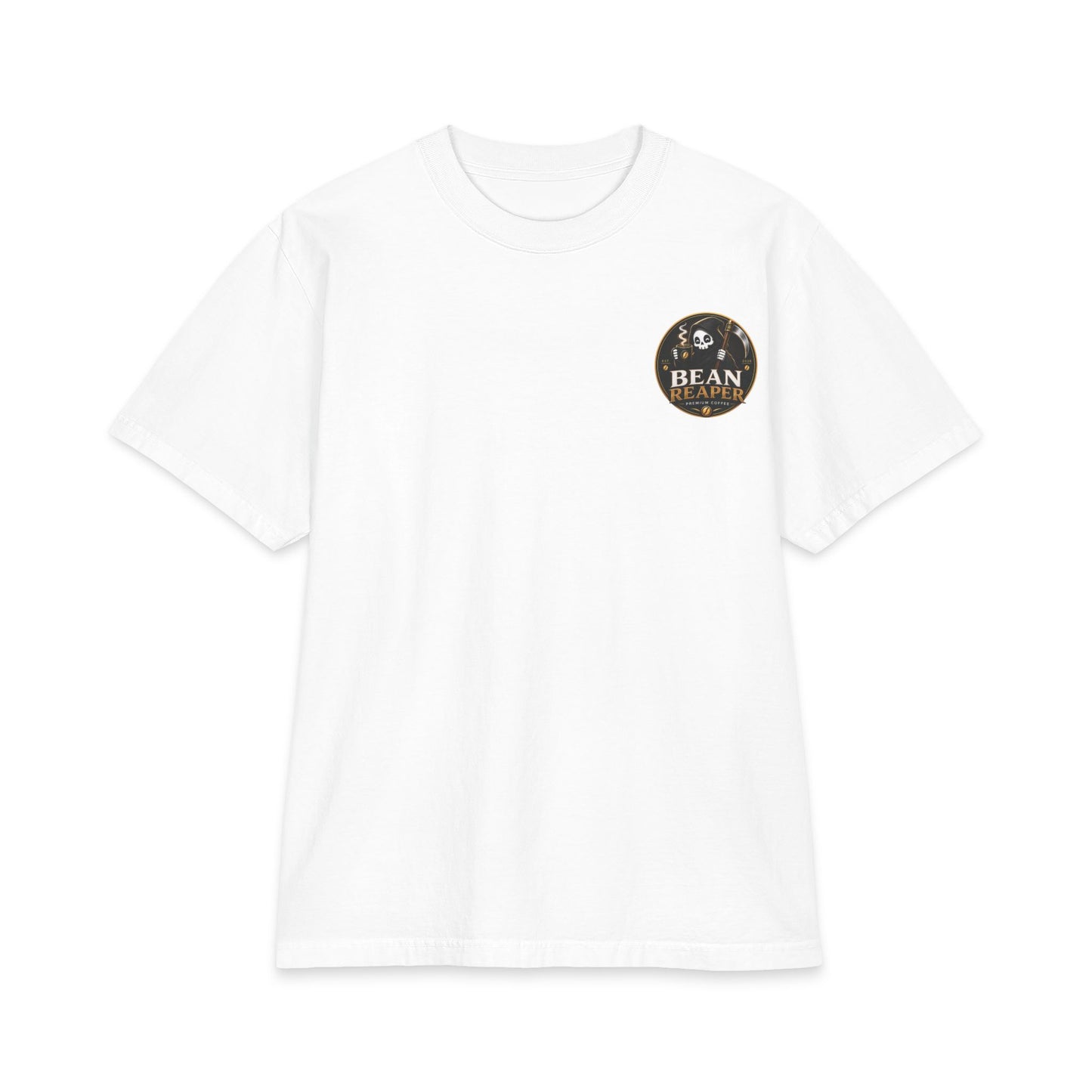 Bean Reaper Coffee Logo Tee — black unisex t-shirt with grim reaper skull coffee emblem, front