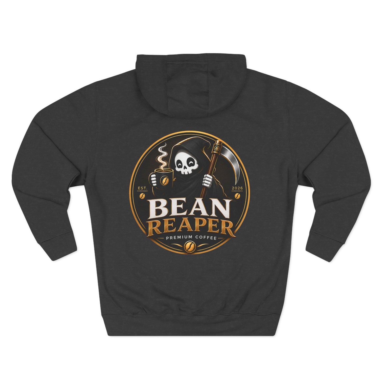 Bean Reaper Hoodie — extra product photo, grim reaper coffee branding (additional image)