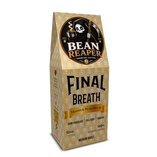Bean Reaper Final Breath Indonesian decaf coffee bag, medium roast Sumatra Mandheling