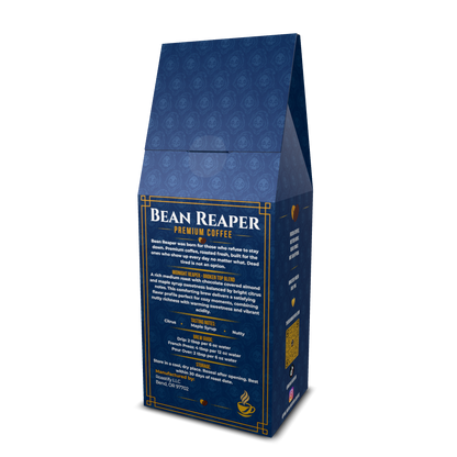 Bean Reaper Midnight Reaper medium roast coffee bag, Brazil and Mexico blend