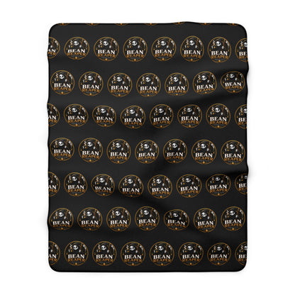 Bean Reaper cozy black coffee logo sherpa throw blanket — detail