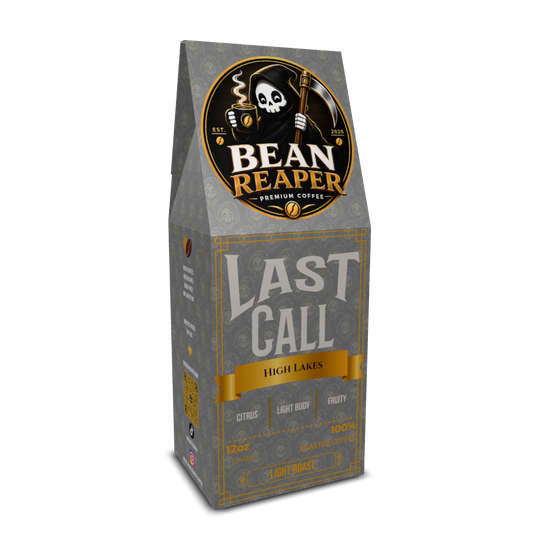 Bean Reaper Last Call light roast coffee bag, Ethiopian, Mexican and Brazilian blend