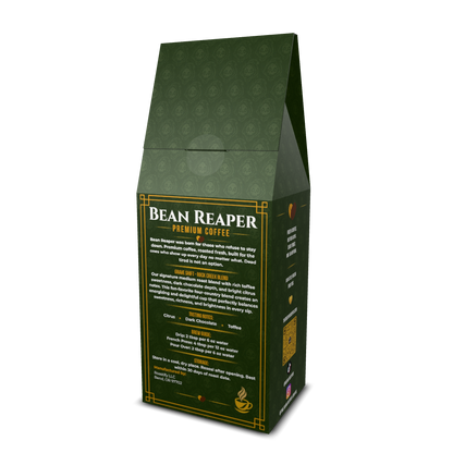 Bean Reaper Grave Shift signature medium roast coffee bag, four-country blend