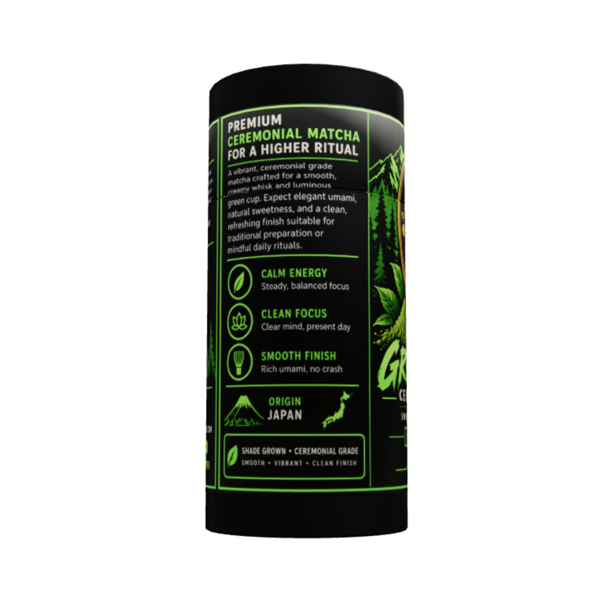 Green Reaper tube, back panel with benefits