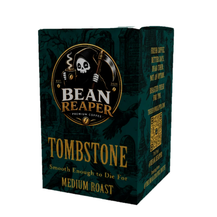 Tombstone — medium roast Bean Reaper coffee pods, box of 12 single-serve pods