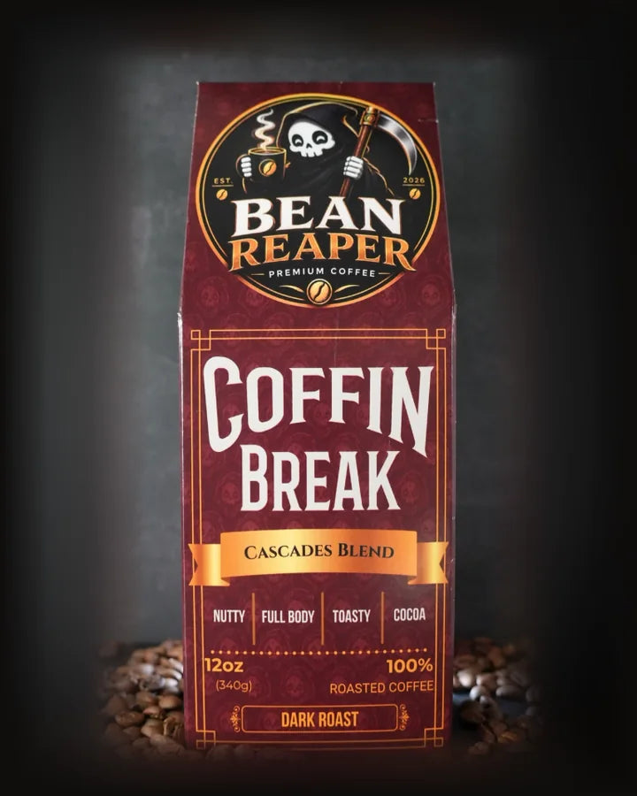 Coffin Break — dark roast coffee bag from Bean Reaper, 12 oz, roasted to order