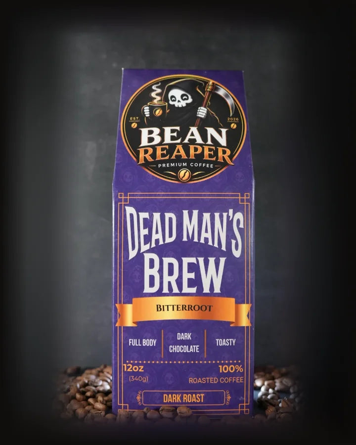 Dead Man's Brew — dark roast coffee bag from Bean Reaper, 12 oz, roasted to order